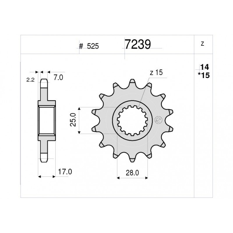 PIGNONE IN ACCIAIO PER CATENA 525 DUCATI 1199 PANIGALE/S 2012-2014, 1299 PANIGALE 2015-2017