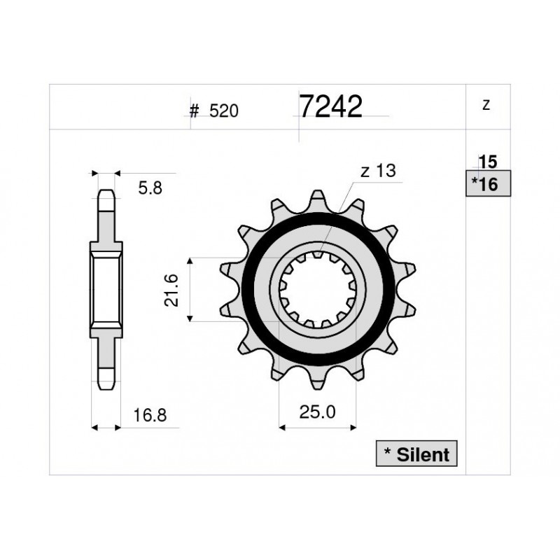 PIGNONE IN ACCIAIO PER CATENA 520 HONDA NC 700 S/X 700 2012-2013, NC 750 S/X 2014-2019