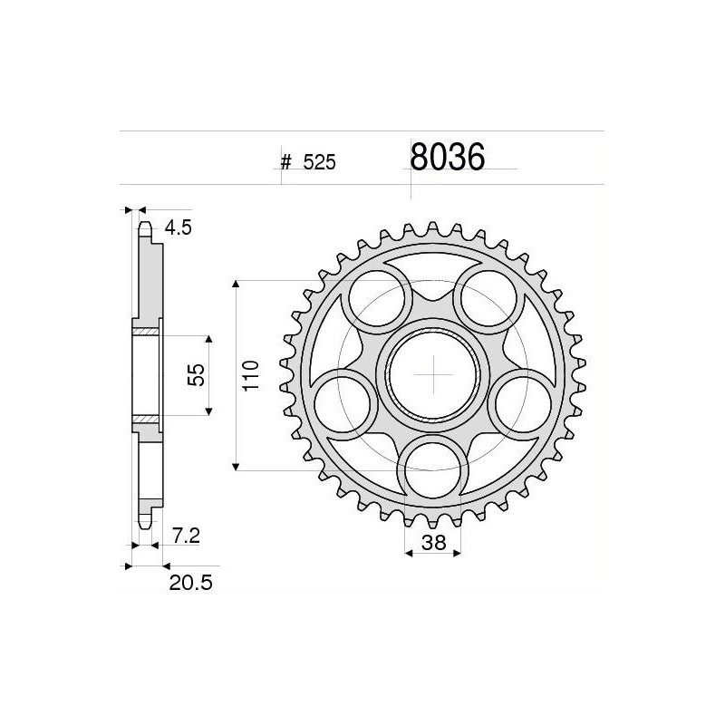 CORONA DE ACERO PARA CADENA 525 DUCATI 848 2008-2013, 916, 996/S/R, 998/S/R , MONSTER S2R 1000 2006-2008