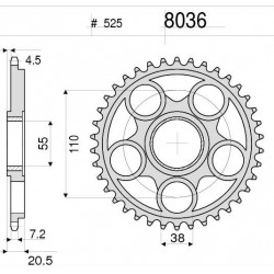 CORONA IN ACCIAIO PER CATENA 525 DUCATI HYPERMOTARD 939/SP 2016-2018, HYPERSTRADA 939 2016