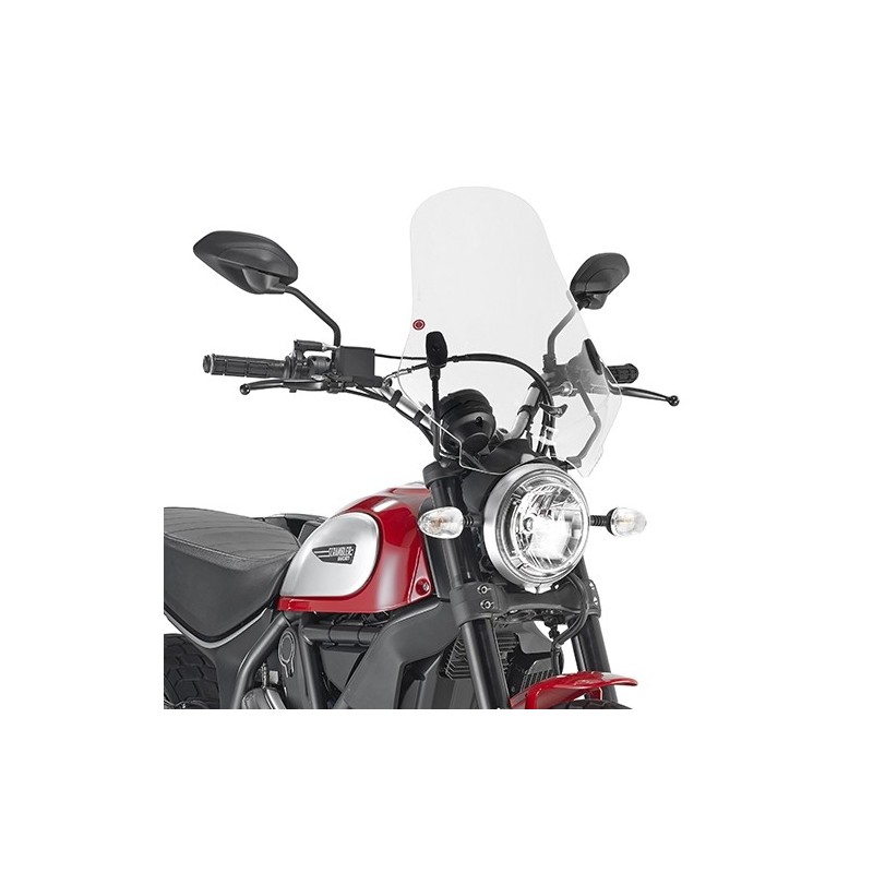 PARABREZZA GIVI DUCATI SCRAMBLER ICON 800 2015-2020, TRASPARENTE, CON KIT DI MONTAGGIO