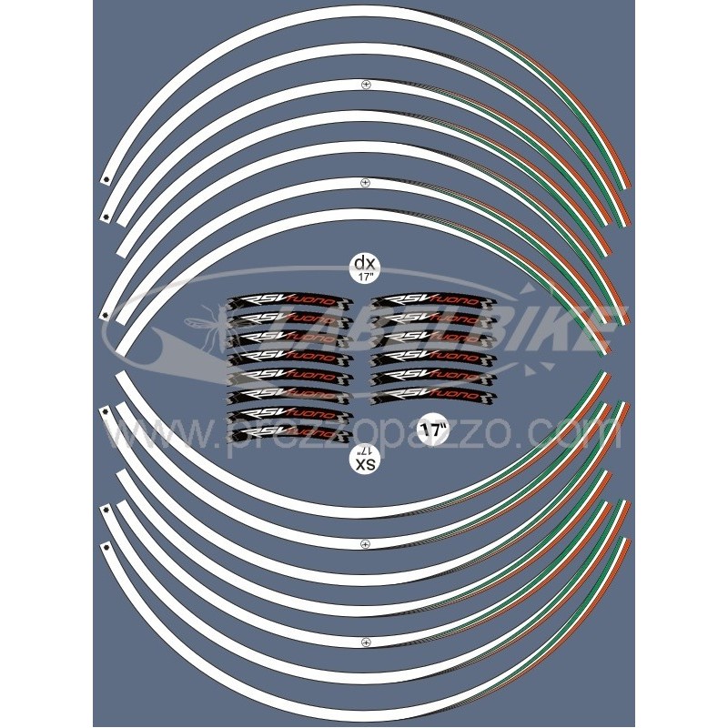 KIT STICKER EDGES FOR WHEEL RIMS APRILIA RSV TUONO 17"WHITE ITALY FLAG