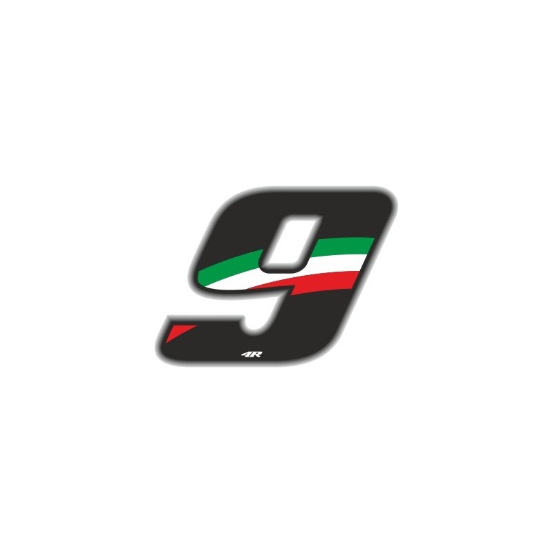 PEGATINA RACING FLAG NUMERO 9 ALTURA 10 CM