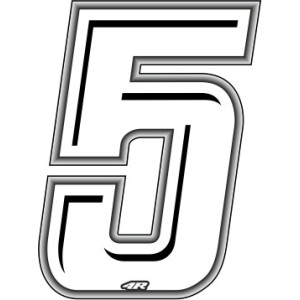 WHITE RACING STICKER NUMMER 5 HÖHE 10 CM