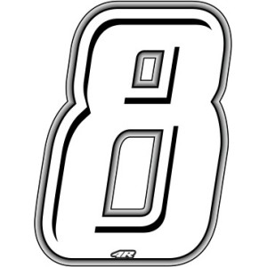 WHITE RACING STICKER NUMMER 8 HÖHE 10 CM