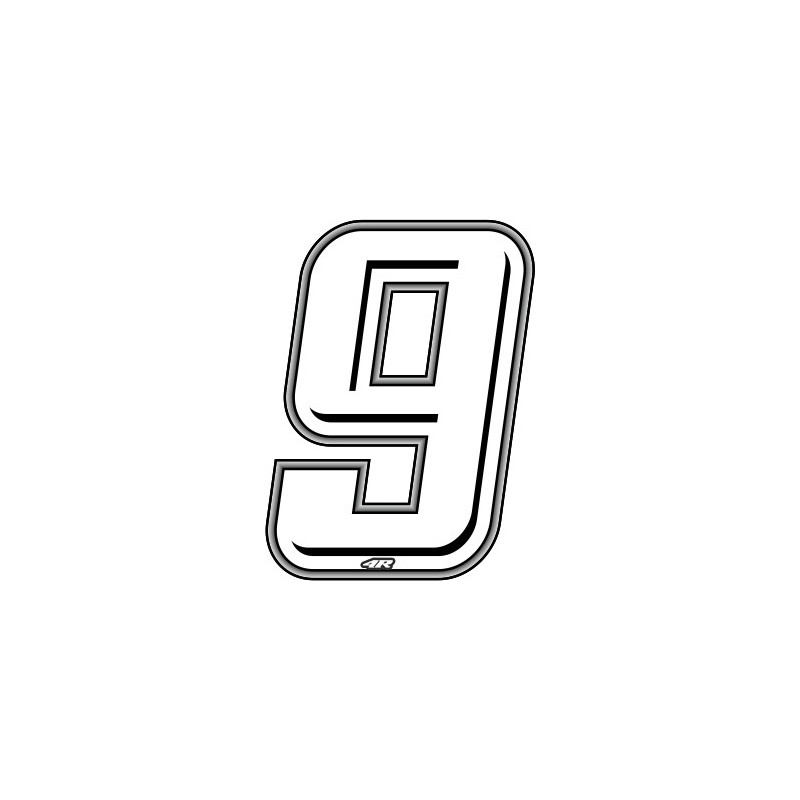 WHITE RACING STICKER NUMMER 9 HÖHE 10 CM