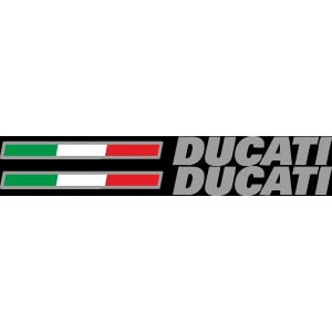 COPPIA ADESIVI SCRITTA DUCATI COLORE CM 11 X 3,5, SILVER/TRICOLORE