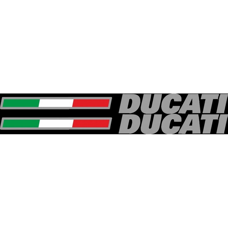 PAIR OF STICKERS WRITTEN DUCATI 11 X 3.5 CM, SILVER/TRICOLOR