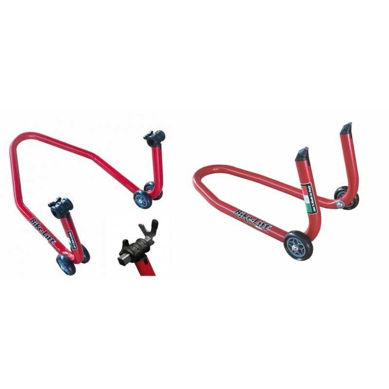 PAIR OF STANDS FOR MOTORCYCLES (FRONT + REAR) WITH ADJUSTABLE FORK SUPPORTS