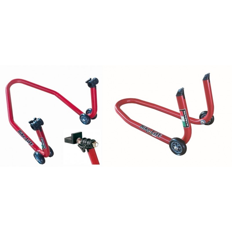 PAIR OF STANDS FOR MOTORCYCLES (FRONT + REAR) WITH ADJUSTABLE RUBBER SUPPORTS