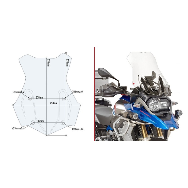 CUPOLINO GIVI TOURING BMW R 1200 GS 2016-2018*, TRASPARENTE, CON KIT DI MONTAGGIO